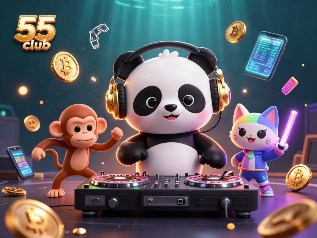 Experience thrilling gameplay at 55 club, where a DJ panda blends casino vibes with dancing animals.
