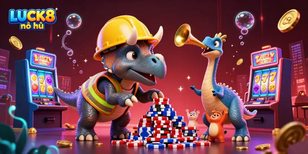 Discover winning strategies at LUCK8 nổ hũ with vibrant casino-themed illustrations.