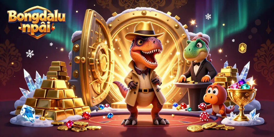 Enjoy Bongdalu mới for real-time sports betting action, featuring lively cartoon dinosaurs at a blackjack table.