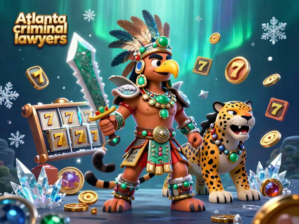 Engaging scene showcasing Atlanta criminal lawyers with dynamic slot game elements and vivid warrior characters.
