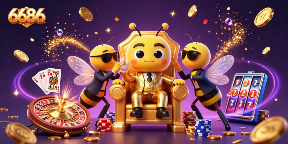 Experience exciting wins at 6686 with vibrant casino elements and a dynamic 3D mob boss scene.