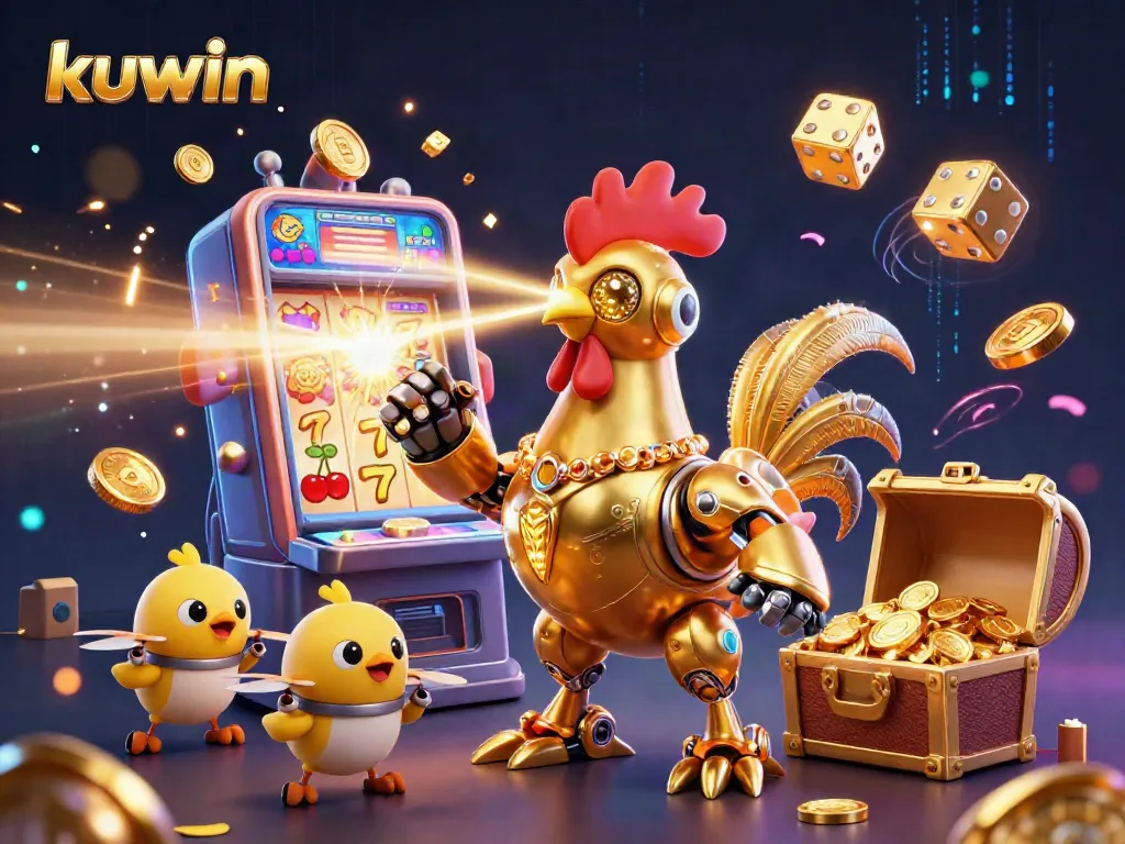 Kuwin offers vibrant casino excitement with a dynamic golden rooster robot and engaging game elements.