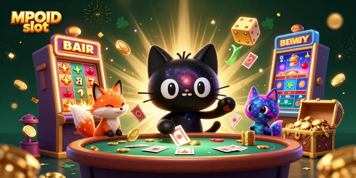 Engage in the excitement of MPOID slot with vibrant characters at a cosmic casino table.