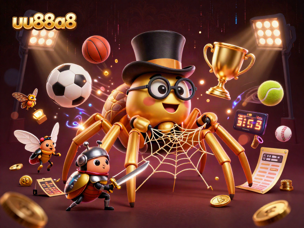 Engage in exciting sports betting with uu88a8's vibrant illustrated scene featuring a daring beetle knight.