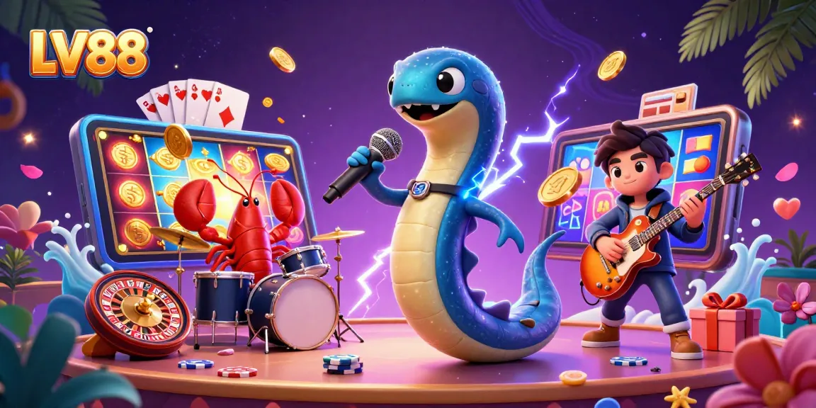 Experience the excitement of LV88 with a vibrant 3D underwater casino featuring an electric eel DJ.