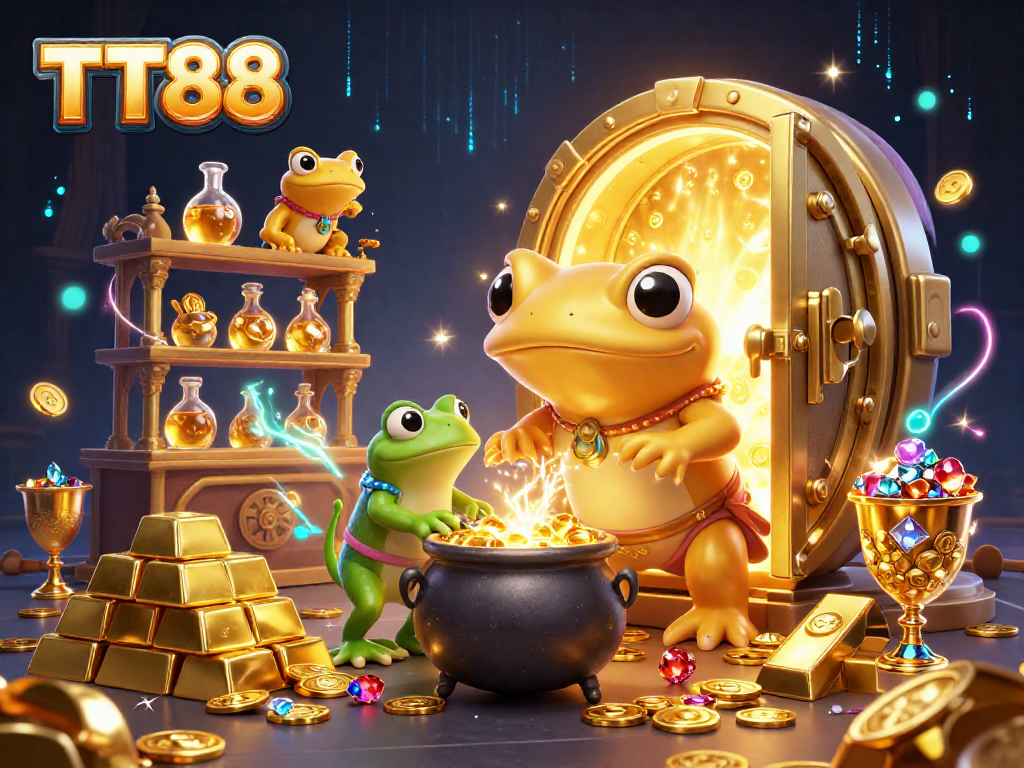 TT88 reveals the alchemist's gold coins and treasures in an enchanting casino scene.