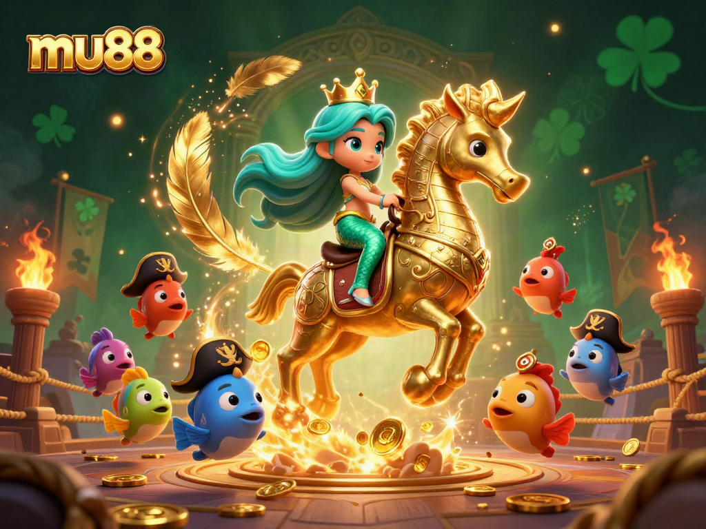 Experience thrilling gaming fun with mu88's enchanting mermaid princess in a vibrant 3D casino illustration.