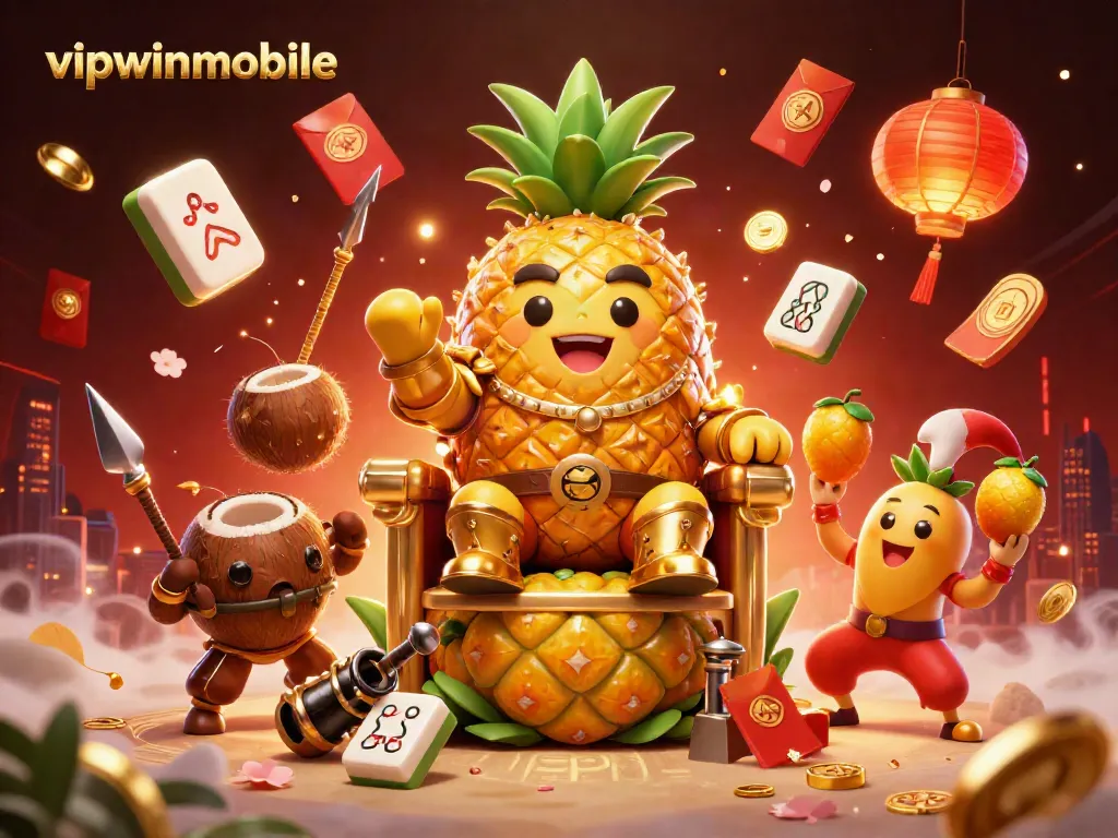 Engage in thrilling action with vipwinmobile as a golden pineapple king leads a colorful beach casino adventure.