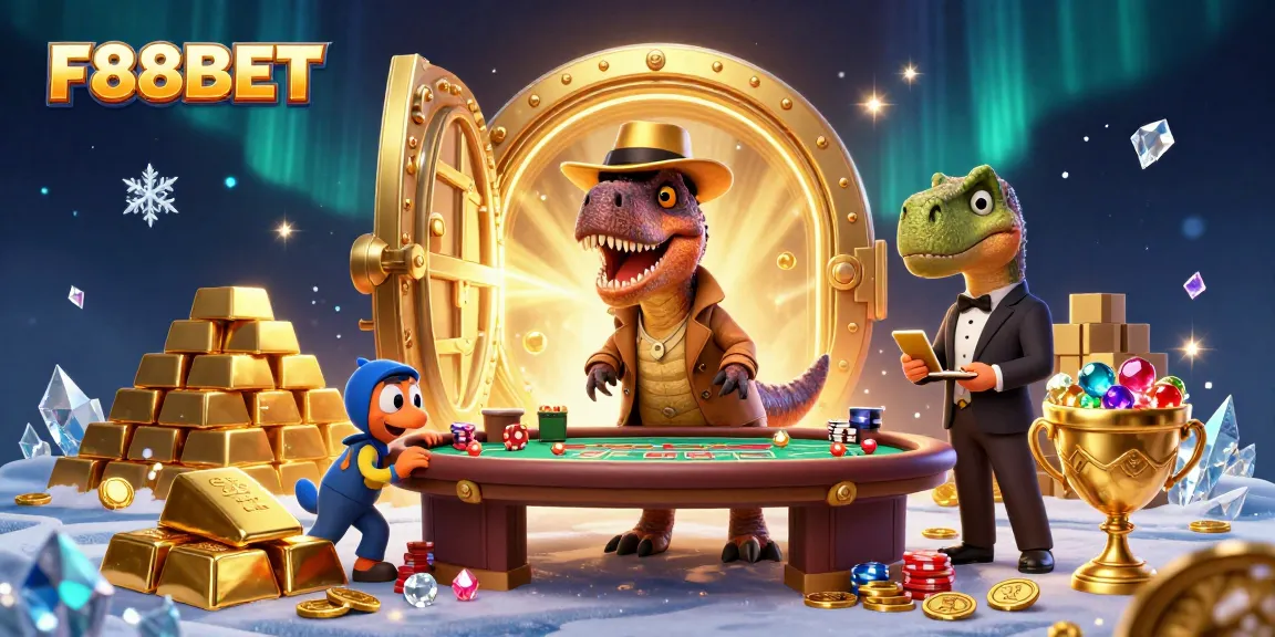 F88BET accelerates your gaming experience with a lively casino scene featuring exciting characters and themes.