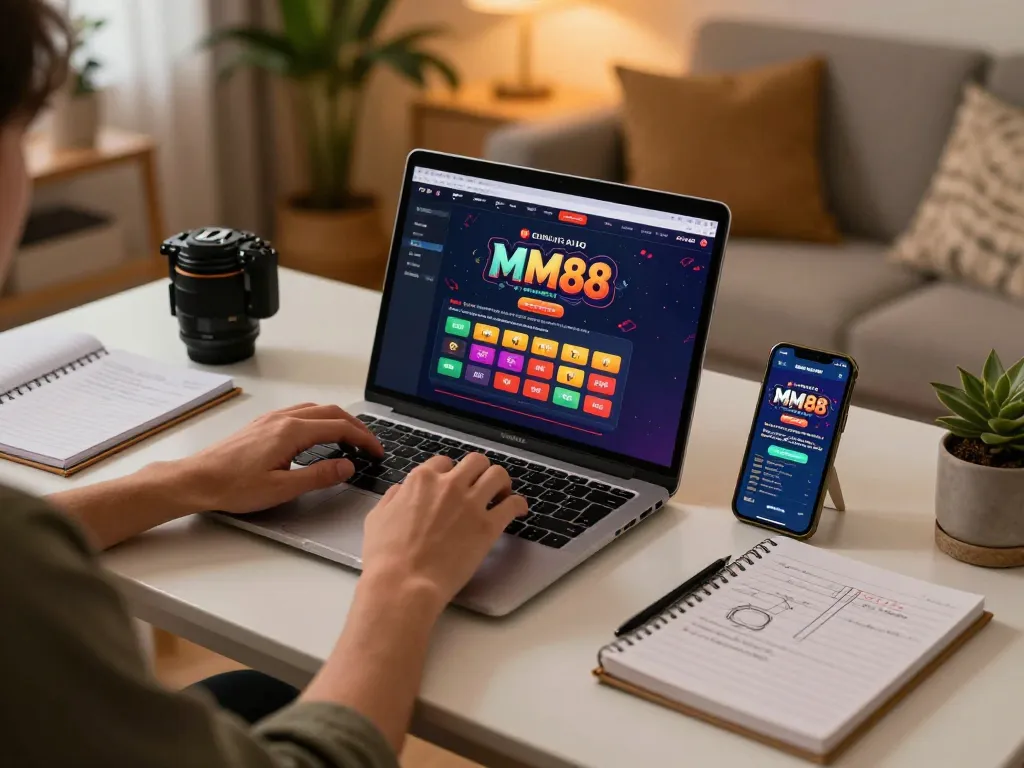 Engaged player navigating the trang chủ MM88 online casino platform for strategic gaming