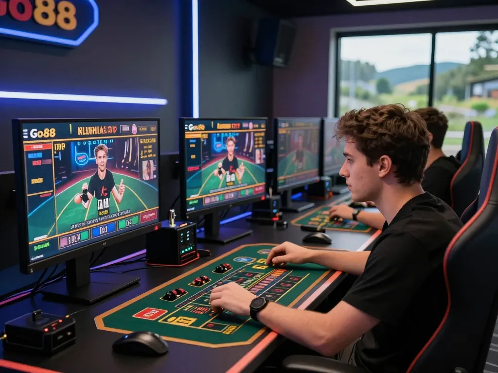Player placing bets on Go88's live dealer games, showcasing a vibrant online gaming experience.