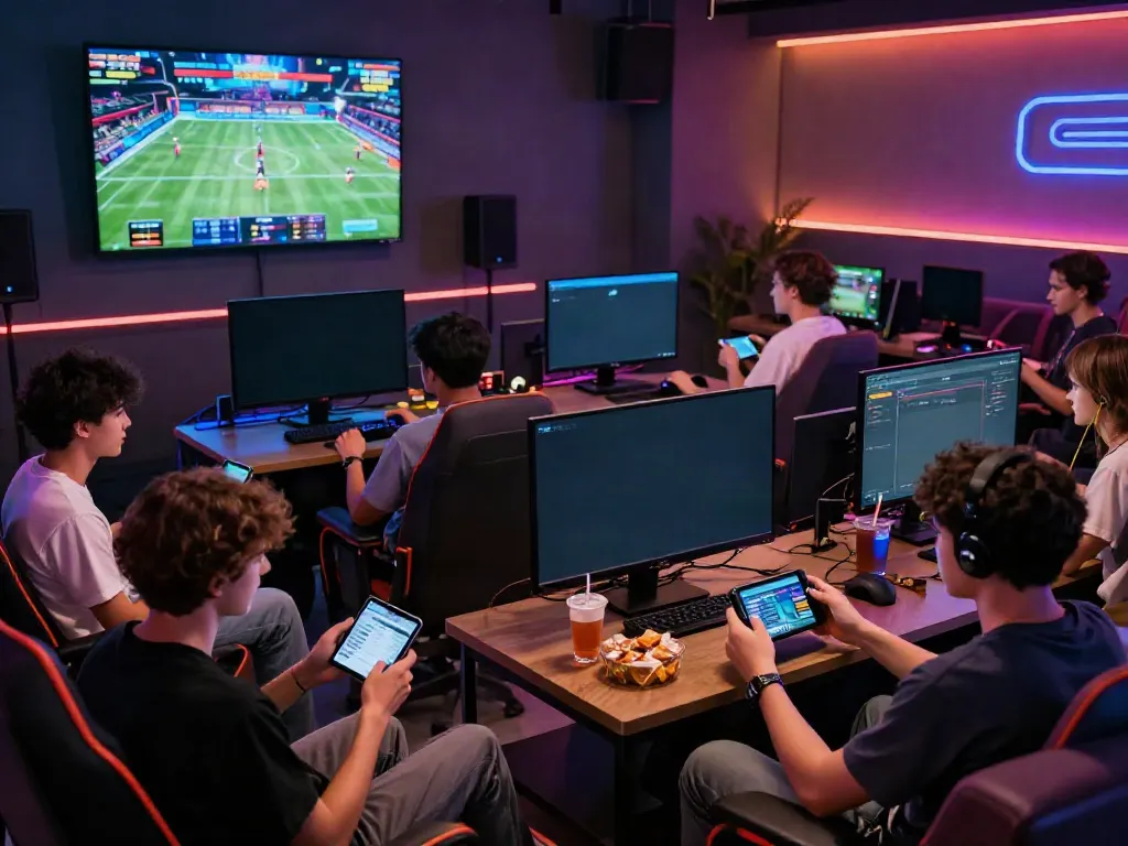 Exciting online gaming scene with young adults engaging in nhà cái da88 sports betting.