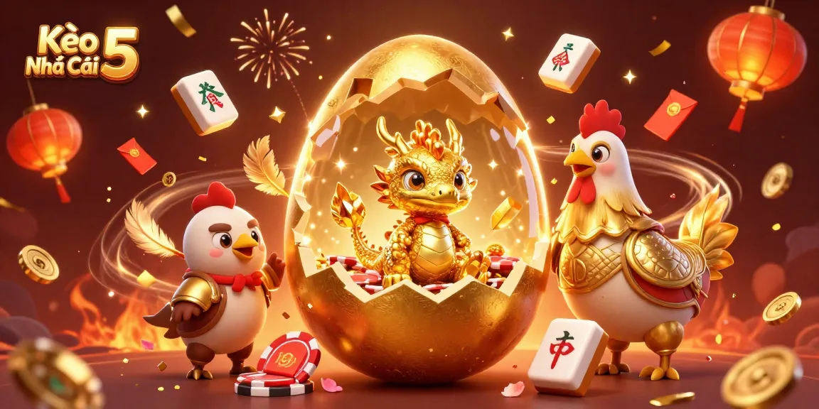 Experience Kèo Nhà Cái 5 as the golden dragon emerges from luck-filled poker chips and festive elements.