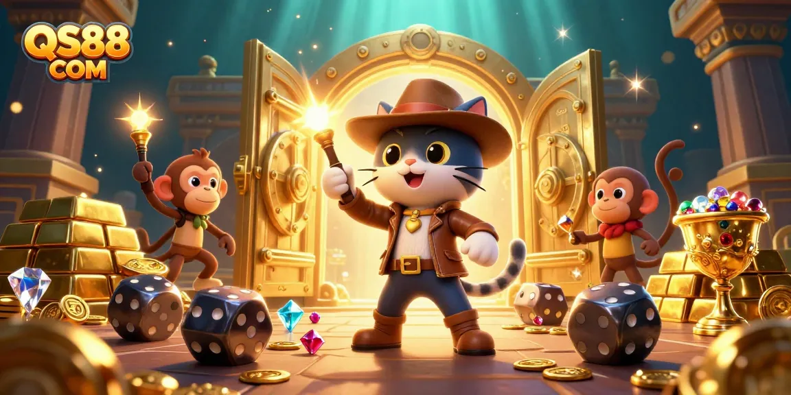 Engage in thrilling gameplay with QS88 COM while exploring a vibrant treasure scene.