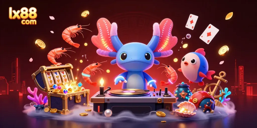 Engage at lx88 com with exciting 3D gaming scenes featuring vibrant characters and dynamic casino elements.