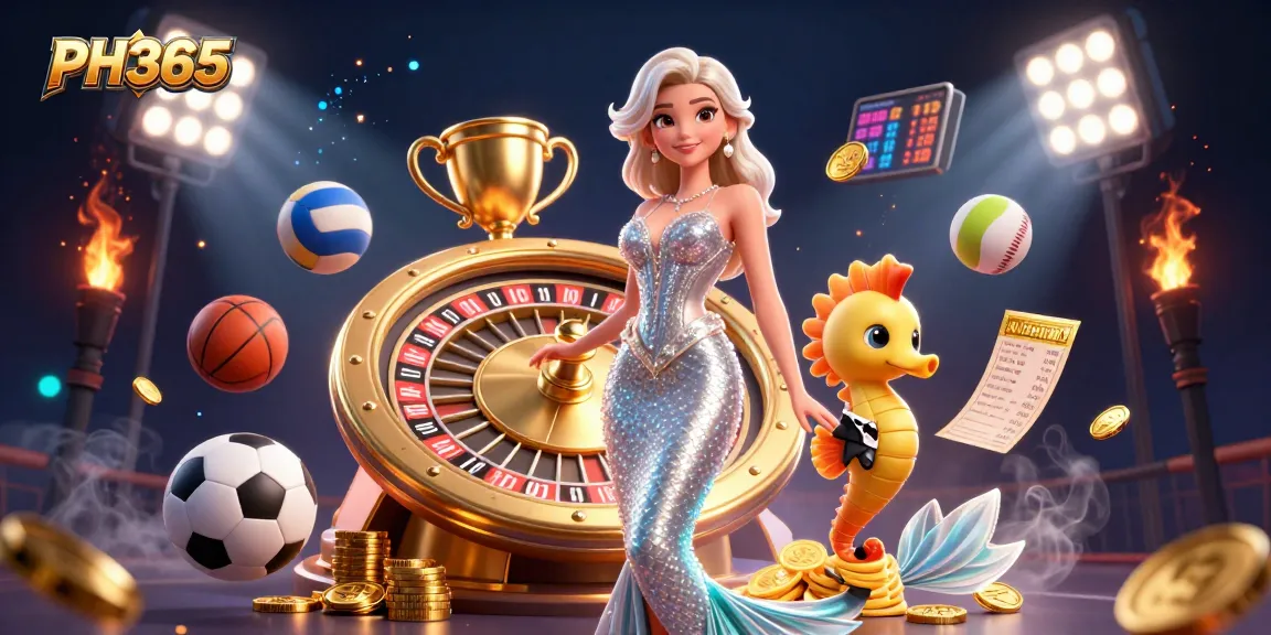 Experience the thrills of PH365 through an engaging casino illustration featuring a glamorous mermaid and dynamic gaming elements.