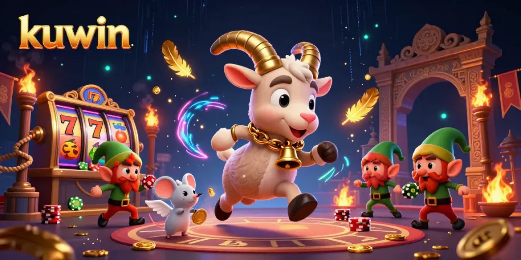 Kuwin brings excitement to gaming with high-stakes poker action and festive characters in a vibrant casino scene.