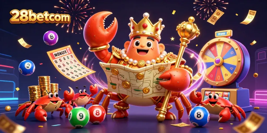 Experience the thrilling world of 28betcom with a vibrant 3D casino scene full of exciting game elements.