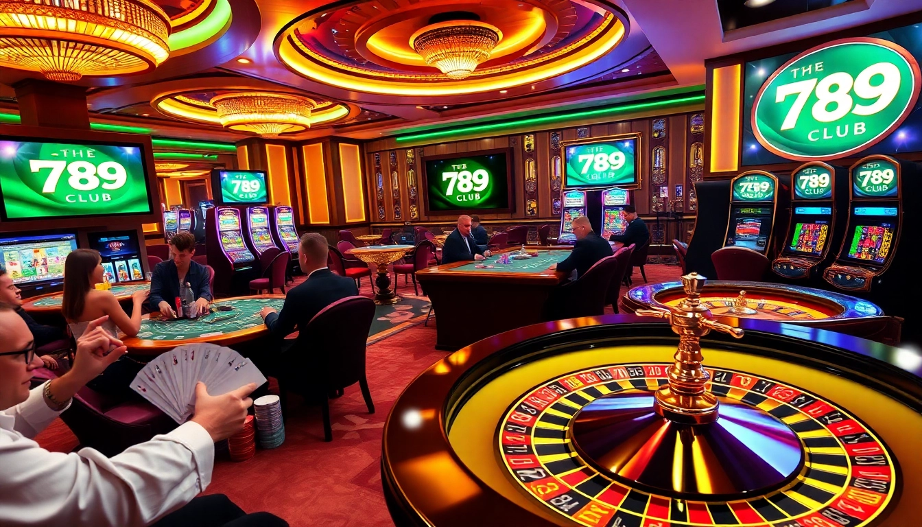 Players enjoying classic casino games and slots at 789 club, vibrant atmosphere and professional setting.