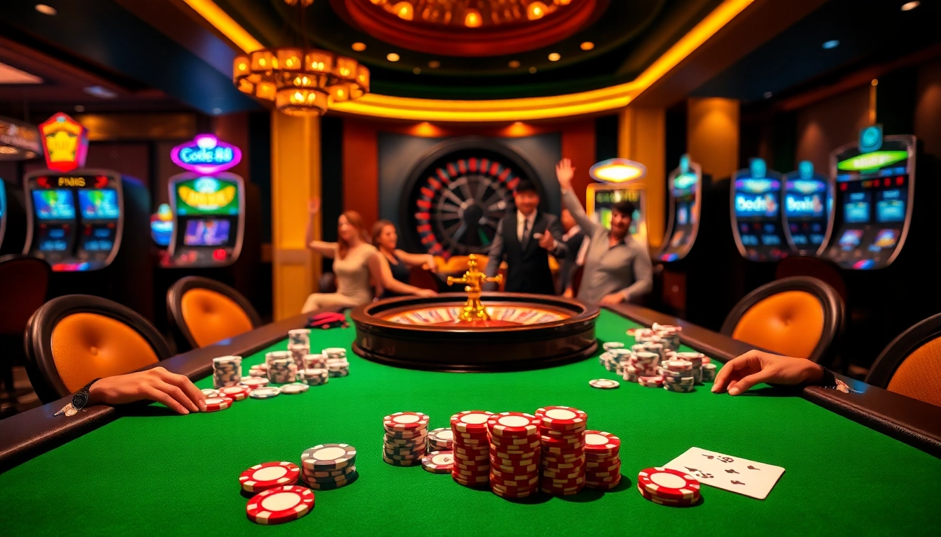 Experience the thrill of code da88 with vibrant casino chips and poker action at a luxurious table.