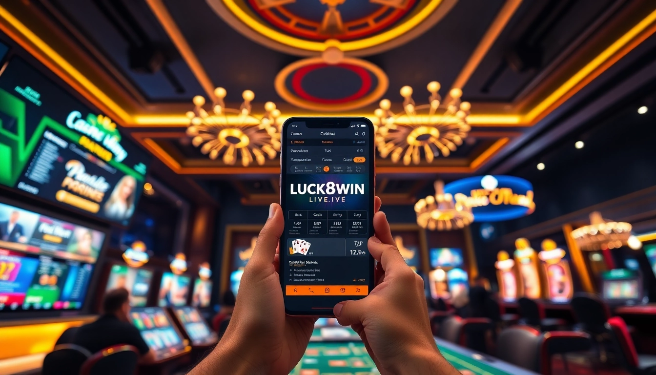 Engaging players on luck8win.live in a luxurious online betting environment, showcasing games and a sleek mobile app interface.