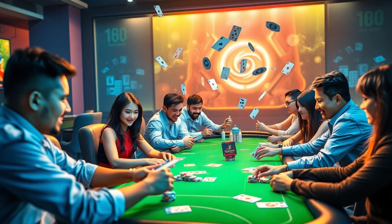 Engaging online gaming scene showcasing players on gamebaidoithuong.com.vc with vibrant card games and dynamic graphics.
