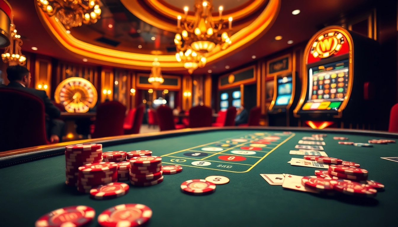 Experience thrilling gameplay at https://hb88hz.club/ with a vibrant casino scene featuring poker chips and roulette.