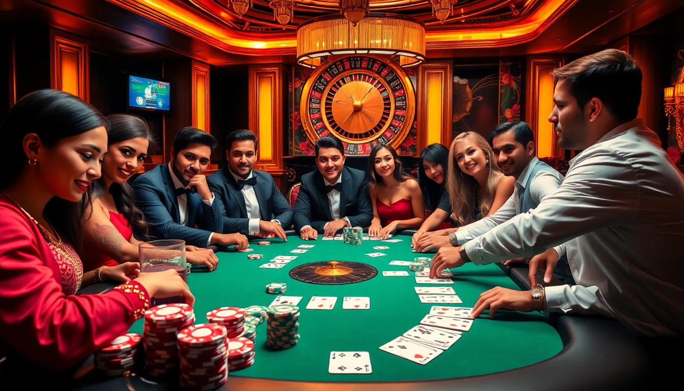 Experience thrilling poker action at https://luck8.bid/ with players engaging in intense gameplay and vibrant casino decor.