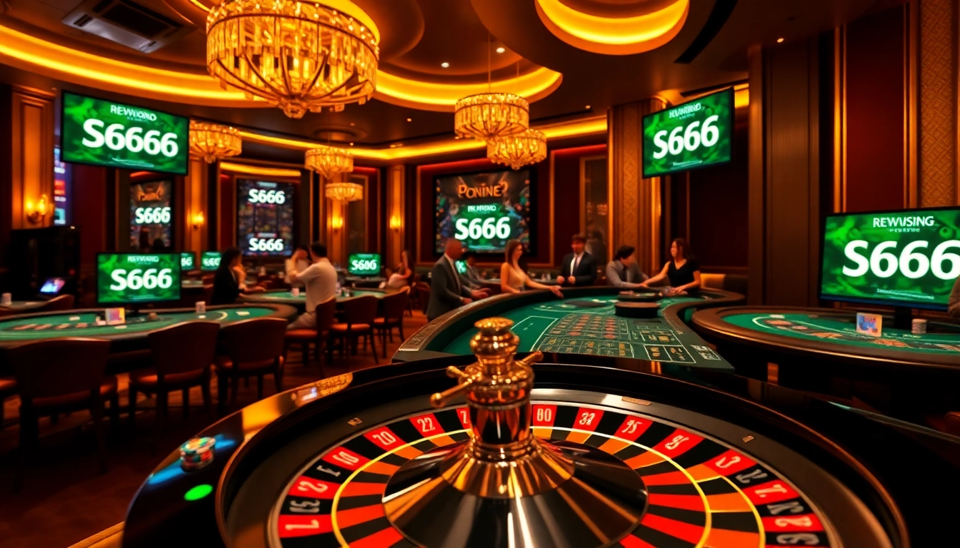S666 casino scene featuring exciting gameplay with roulette and poker chips.