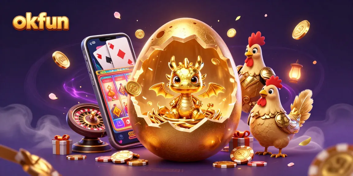 Experience the thrill of okfun with a golden dragon amidst vibrant casino elements.