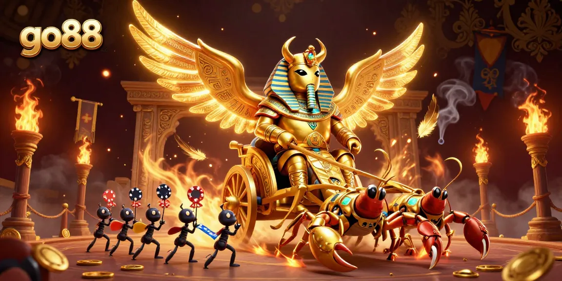 Engage in dynamic gameplay with go88, where a majestic scarab beetle leads the charge in 3D casino adventure.