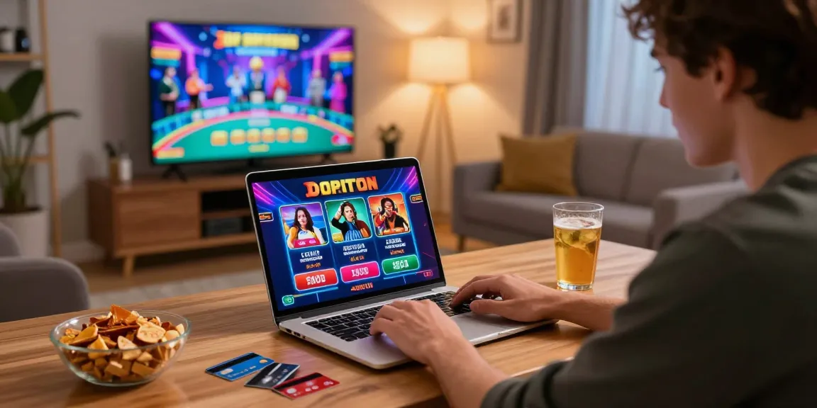 Player enjoying an online casino at home with credit cards and vibrant game displays, exploring options on https://dea.org.uk.
