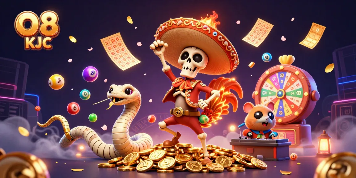 Engage with O8 KJC by winning big with thrilling games in an animated casino scene.
