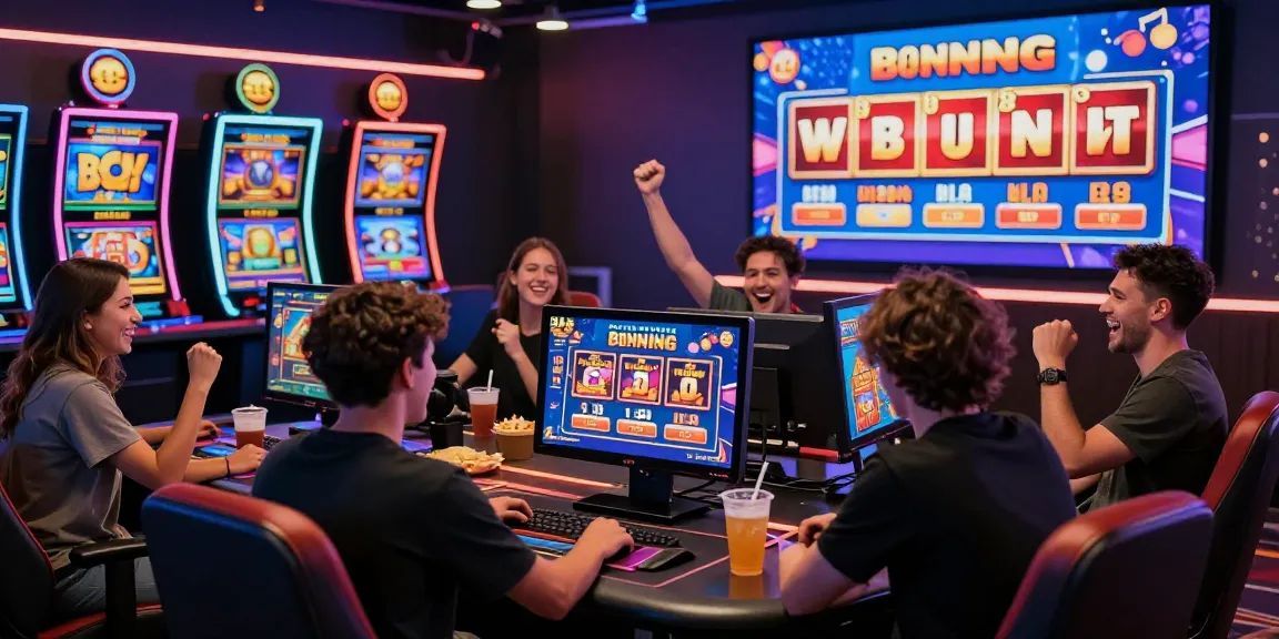 Exciting scene of players enjoying buy feature slots in a vibrant online casino.