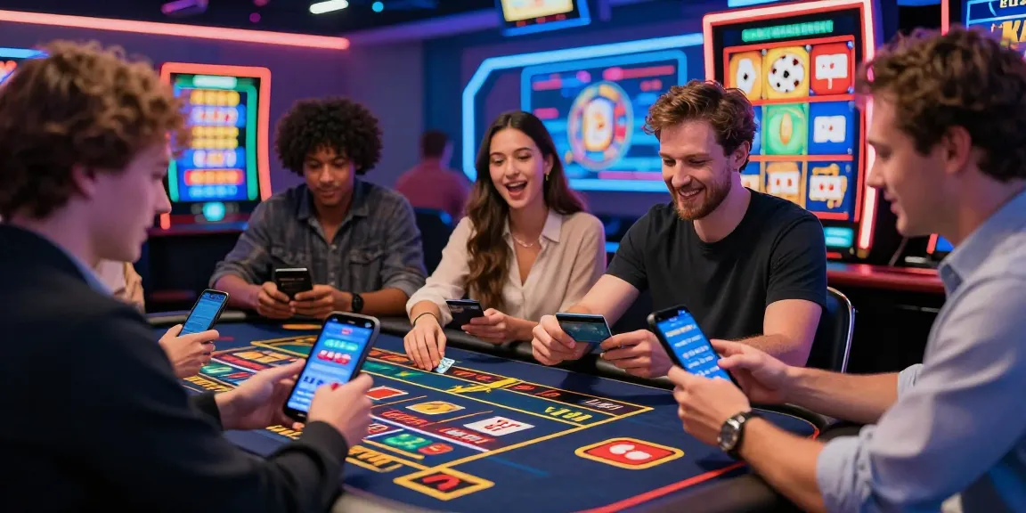 Excited players engaging at online credit card casinos UK with vibrant game displays.