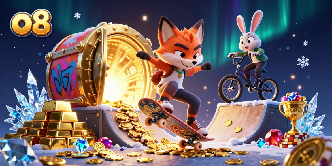 Experience thrilling gameplay at o8 with 3D characters in a vibrant casino-themed scene