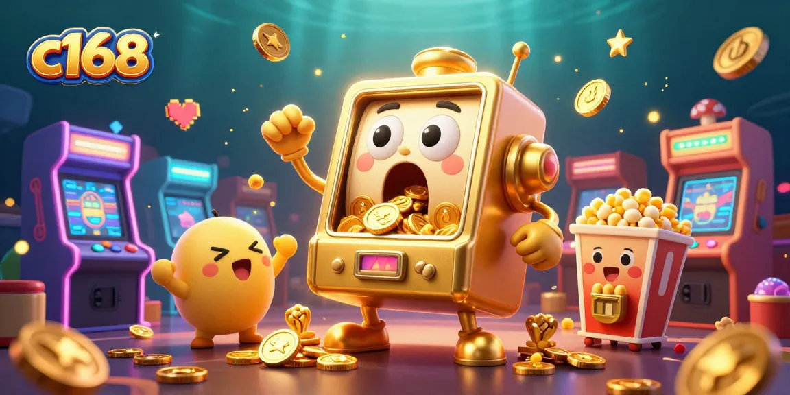 Experience the excitement of c168 with a jackpot-winning slot machine amidst colorful gaming elements.