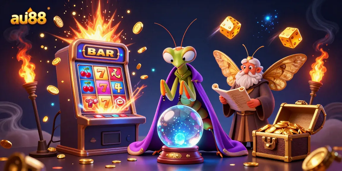 Experience thrilling gameplay with au88's immersive slots and vibrant casino elements in this enchanting illustration.