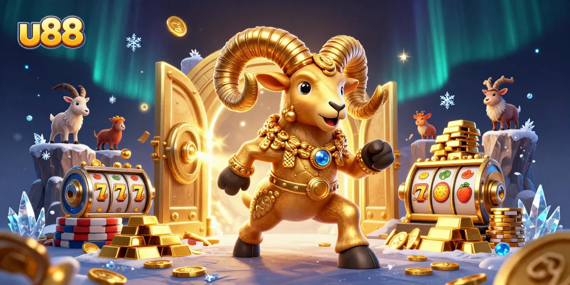 Experience thrilling wins with U88, featuring a dynamic scene of golden treasures and dramatic casino elements.