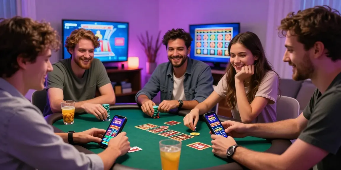 Friends playing at mastercard casinos online, enjoying games with excitement and camaraderie.