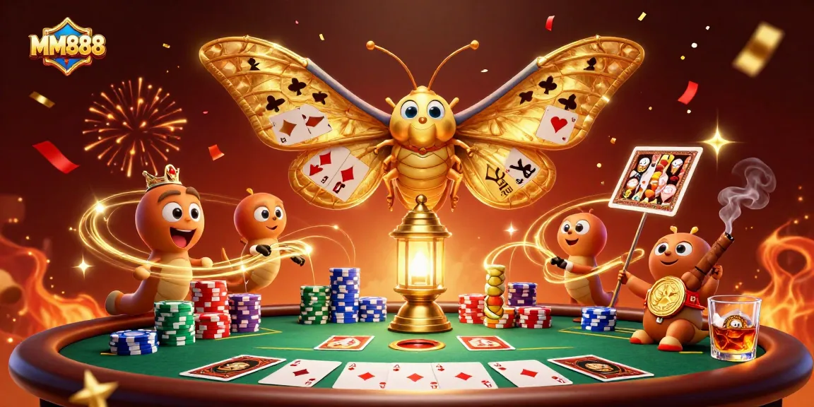 Engage with MM888's vibrant poker scene full of golden elements and detailed character designs.