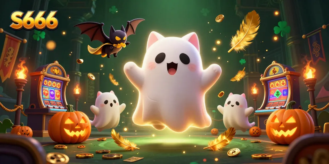 Engage in thrilling gaming adventures at S666 with a vibrant casino scene featuring ghostly characters.