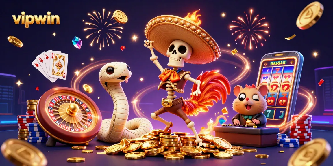 Experience vipwin with a lively cartoon scene featuring a mariachi rooster dancing on gold coins.