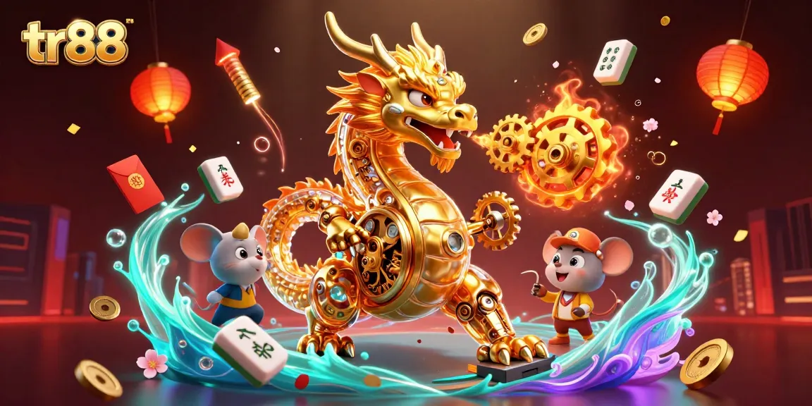 Experience thrilling wins at tr88 with a golden dragon surrounded by game elements and esports excitement.